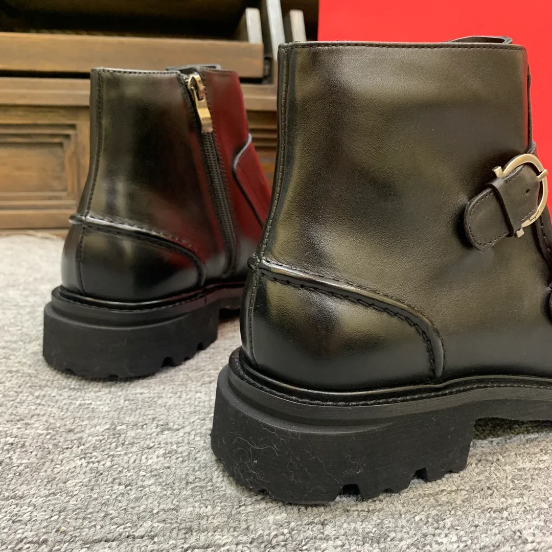 Men's shoes 💰960 🎁🎁🎁😈[Ferragamo] Men's high-top boots, the latest hot style, 1:1 original purchase quality, top quality, imported cowhide for the uppers, imported cowhide for the lining and feet, with original lightweight foam outsole, matching code 39-44, (38, 45 custom-made, non-refundable)